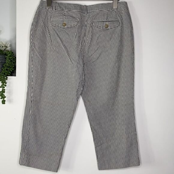 Loft Seersucker Cropped Stripe Capri Pants Navy 8P - Picture 5 of 11